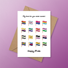 Load image into Gallery viewer, LGBTQ+ Greeting Cards - LGBTQ+ pride greeting card by Proud Zebra, close-up detail