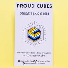 Load image into Gallery viewer, AroAce pride flag Proud Cube 1.25-inch hard enamel pin Edition 1 with rubber clutch backing
