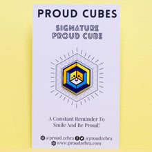 Load image into Gallery viewer, AroAce pride flag Proud Cube 1.25-inch hard enamel pin Edition 1 with rubber clutch backing
