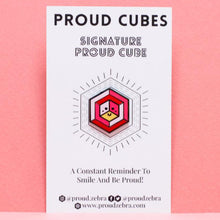 Load image into Gallery viewer, Girlflux pride flag Proud Cube 1.25-inch hard enamel pin Edition 1 with rubber clutch backing