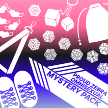 Load image into Gallery viewer, Omnisexual flag overlapped with proud zebra product icons with words Omnisexual mystery pack. Used for proud zebra's website product listing of pride mystery boxes.