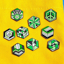 Load image into Gallery viewer, Aromantic full Proud Cube collection, all 9 pride pins