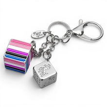 Load image into Gallery viewer, Genderfluid Pride Flag Proud Cube Bag Charm on clean white background by Proud Zebra