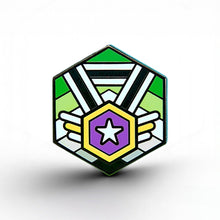 Load image into Gallery viewer, Non-Binary Aromantic Pride - Medal Cube Pin - main product photo on white background