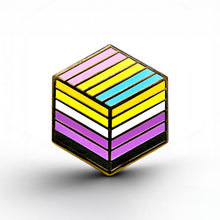 Load image into Gallery viewer, Non-Binary Pansexual Pride - Flag Cube Pin - main product photo on white background