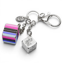 Load image into Gallery viewer, Omnisexual Pride Flag Proud Cube Bag Charm on clean white background by Proud Zebra
