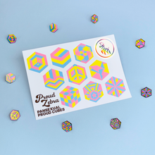Load image into Gallery viewer, Pansexual pride flag sticker sheet, vinyl LGBTQ+ pride stickers for laptops, water bottles, and notebooks by Proud Zebra