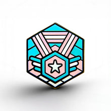Load image into Gallery viewer, Trans Flag - Medal Cube Pin - main product photo on white background