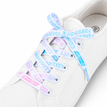 Load image into Gallery viewer, Trans Pride Flag White Shoelaces - main product photo on white background