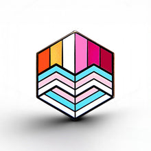 Load image into Gallery viewer, Trans Lesbian Pride - Love Cube Pin - main product photo on white background