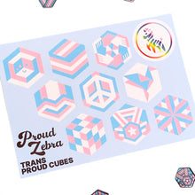 Load image into Gallery viewer, Trans Pride Sticker Sheet on clean white background by Proud Zebra