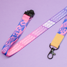Load image into Gallery viewer, bisexual Pride Lanyards with reversible design by Proud Zebra in position 5