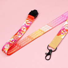 Load image into Gallery viewer, Lesbian Pride Lanyards with reversible design by Proud Zebra in position 5