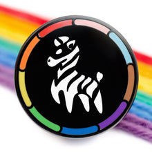 Load image into Gallery viewer, Proud Zebra logo lapel pin, queer-owned LGBTQ+ brand hard enamel pin
