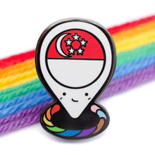 Load image into Gallery viewer, Singapore Location Enamel Pin, styled on a denim jacket lapel
