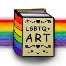 Load image into Gallery viewer, Support Queer Art Lapel Pin, LGBTQ+ awareness 1.25-inch hard enamel charity pin by Proud Zebra