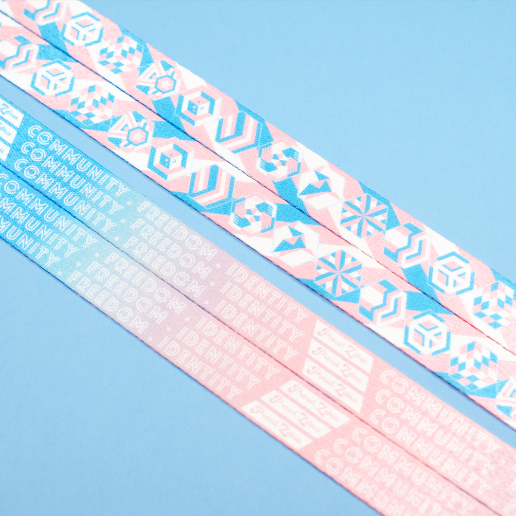 trans Pride Lanyards with reversible design by Proud Zebra in position 1