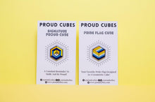 Load image into Gallery viewer, AroAce pride flag Proud Cube 1.25-inch hard enamel pin Edition 1 with rubber clutch backing, back view with rubber clutch backing
