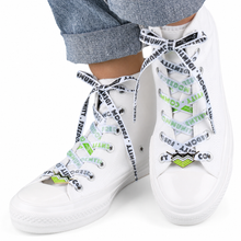 Load image into Gallery viewer, Agender pride white shoelaces with lace lock charms
