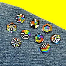 Load image into Gallery viewer, Ally full Proud Cube collection, all 9 pride pins
