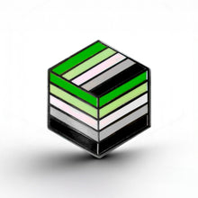 Load image into Gallery viewer, Aromantic Flag - Flag Cube Pin - main product photo on white background
