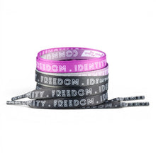 Load image into Gallery viewer, Asexual Pastel Shoelaces — coiled flat lay
