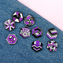 Load image into Gallery viewer, Asexual full Proud Cube collection, all 9 pride pins
