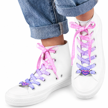 Load image into Gallery viewer, Bisexual pride pastel shoelaces with lace lock charms
