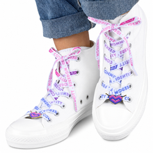 Load image into Gallery viewer, Bisexual pride white shoelaces with lace lock charms

