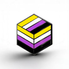 Load image into Gallery viewer, Non-Binary Flag - Flag Cube Pin - main product photo on white background
