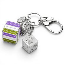 Load image into Gallery viewer, Genderqueer Pride Flag Proud Cube Bag Charm on clean white background by Proud Zebra
