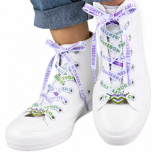 Load image into Gallery viewer, Genderqueer pride white shoelaces with lace lock charms
