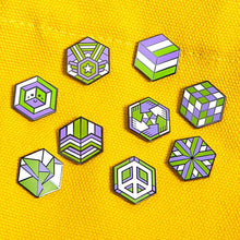 Load image into Gallery viewer, Genderqueer full Proud Cube collection, all 9 pride pins
