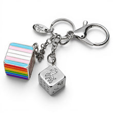 Load image into Gallery viewer, Inclusive Pride Flag Proud Cube Bag Charm on clean white background by Proud Zebra
