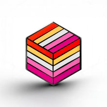 Load image into Gallery viewer, Lesbian Flag - Flag Cube Pin - main product photo on white background
