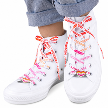 Load image into Gallery viewer, Lesbian pride white shoelaces with lace lock charms
