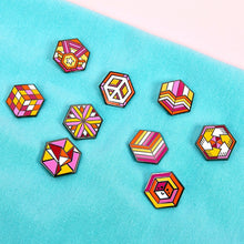 Load image into Gallery viewer, Lesbian full Proud Cube collection, all 9 pride pins
