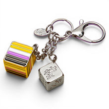 Load image into Gallery viewer, Non-Binary Pride Flag Proud Cube Bag Charm on clean white background by Proud Zebra
