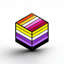 Load image into Gallery viewer, Non-Binary Lesbian Pride - Flag Cube Pin - main product photo on white background
