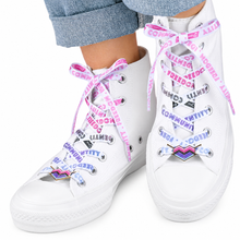 Load image into Gallery viewer, Omnisexual pride white shoelaces with lace lock charms
