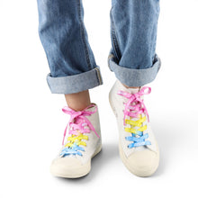 Load image into Gallery viewer, Pansexual Pastel Shoelaces — worn on white sneakers
