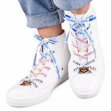Load image into Gallery viewer, Polyamory pride white shoelaces with lace lock charms
