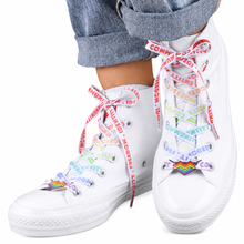 Load image into Gallery viewer, Rainbow pride white shoelaces with lace lock charms
