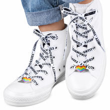 Load image into Gallery viewer, Subtle pride white shoelaces with lace lock charms
