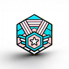 Load image into Gallery viewer, Trans Flag - Medal Cube Pin - main product photo on white background
