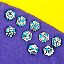 Load image into Gallery viewer, Trans full Proud Cube collection, all 9 pride pins
