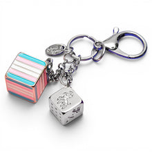 Load image into Gallery viewer, Trans Pride Flag Proud Cube Bag Charm on clean white background by Proud Zebra
