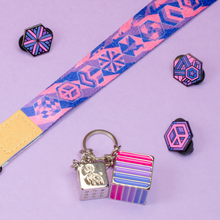 Load image into Gallery viewer, bisexual Pride Lanyards with reversible design by Proud Zebra in position 4
