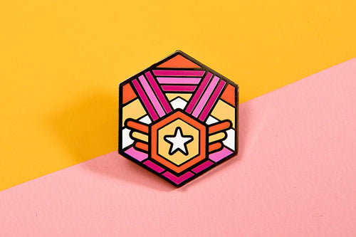Lesbian Flag - Medal Cube Pin